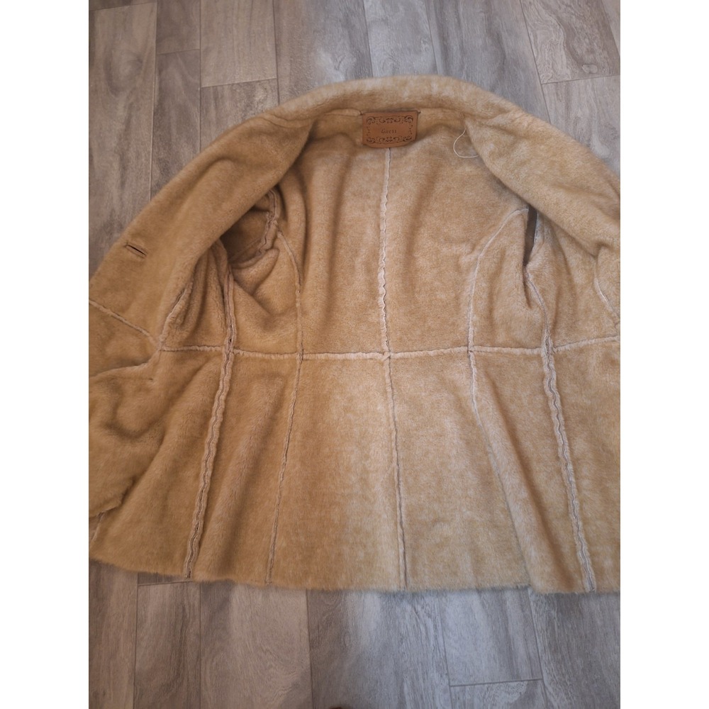 Guess Vintage Y2K Tan Genuine Suede Leather Faux Fur Lined Button Closure Coat M - Picture 10 of 10